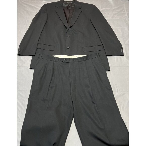 Joseph & Feiss Solid Black 2 Buttons Virgin Wool Suit 46 Long~Pants 41